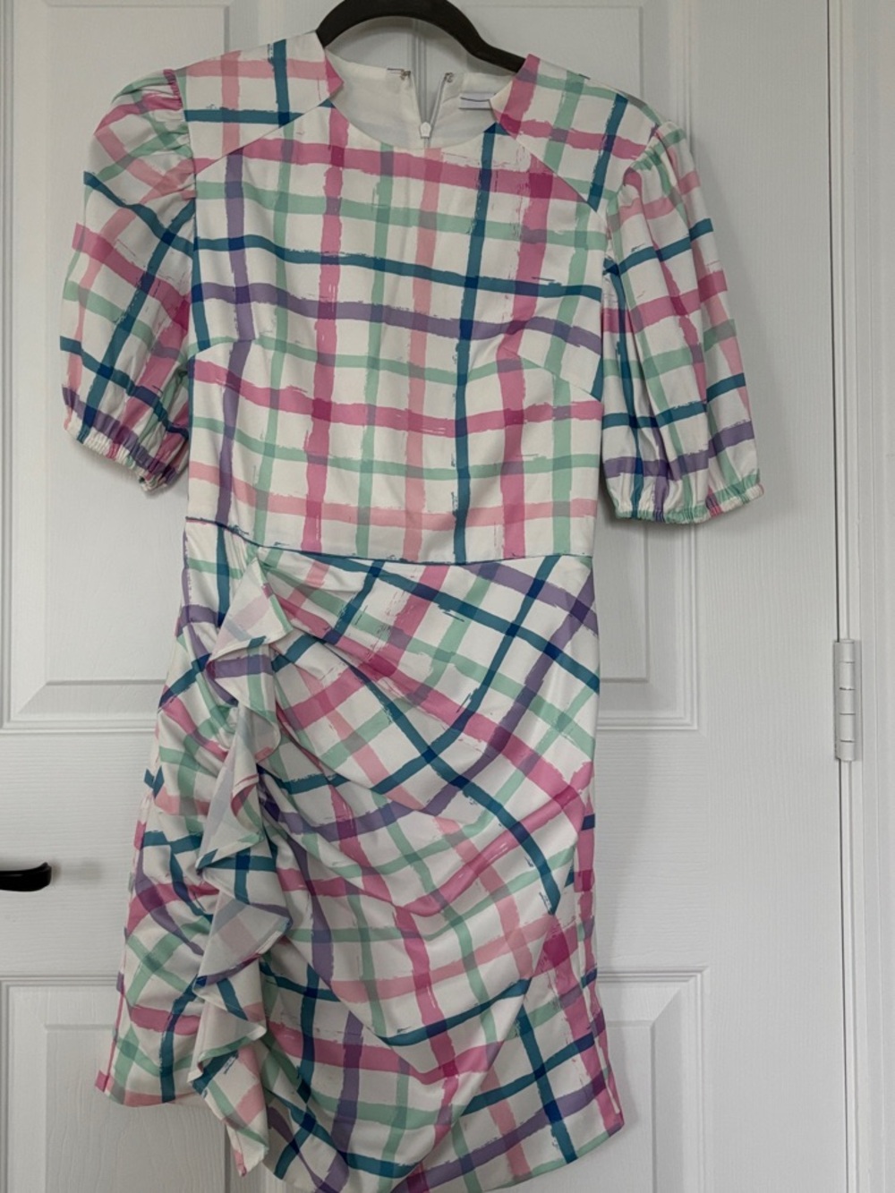 Plaid Ruffle Dress - Pastel Pink & Blue